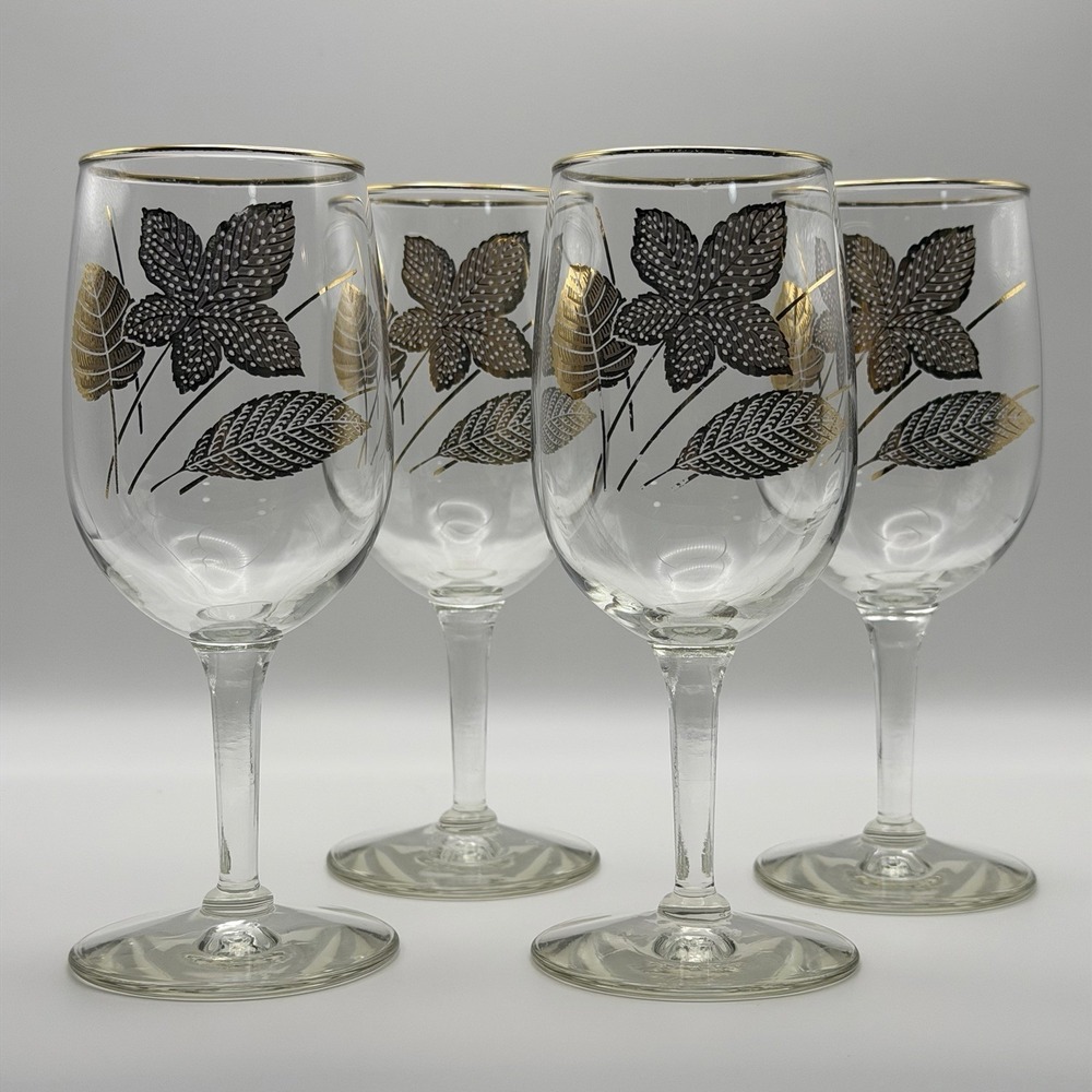 Vintage Libbey‎ 22K Gold Trim Brandy Snifters Gold Leaf 4 Wine Glasses 6oz MCM